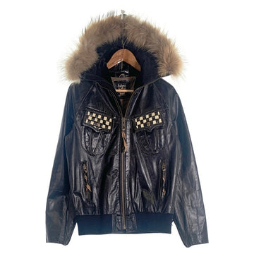 Schott ショット ファーフード レザーライダースジャケット リブ ブラック 牛革 3161012 Size M 福生店