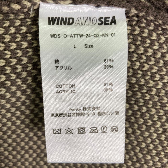 WIND AND SEA ウィンダンシー  ライン 刺繍 カーディガン ブラウン sizeL 瑞穂店