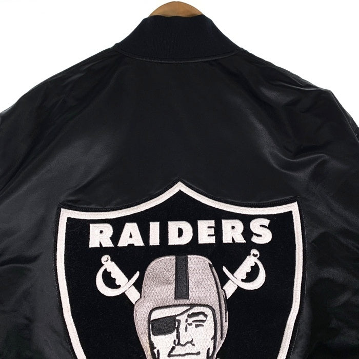 80-90's NFL RAIDERS レイダース ナイロンスタジャン 中綿 刺繡 ワッペン ブラック STARTER PRO LINE USA製 Size XL 福生店