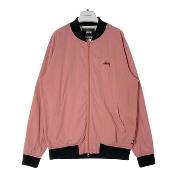 STUSSY ステューシー シアサッカー ジップアップリブブルゾン ピンク ブラック SizeL 瑞穂店