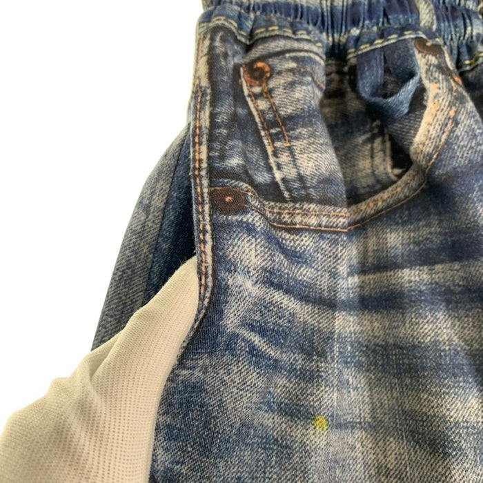 US アス Fake Vintage Denim Easy Pants フェイクヴィンテージデニム イージーパンツ 転写プリント インディゴ ライトブルー Size F 福生店