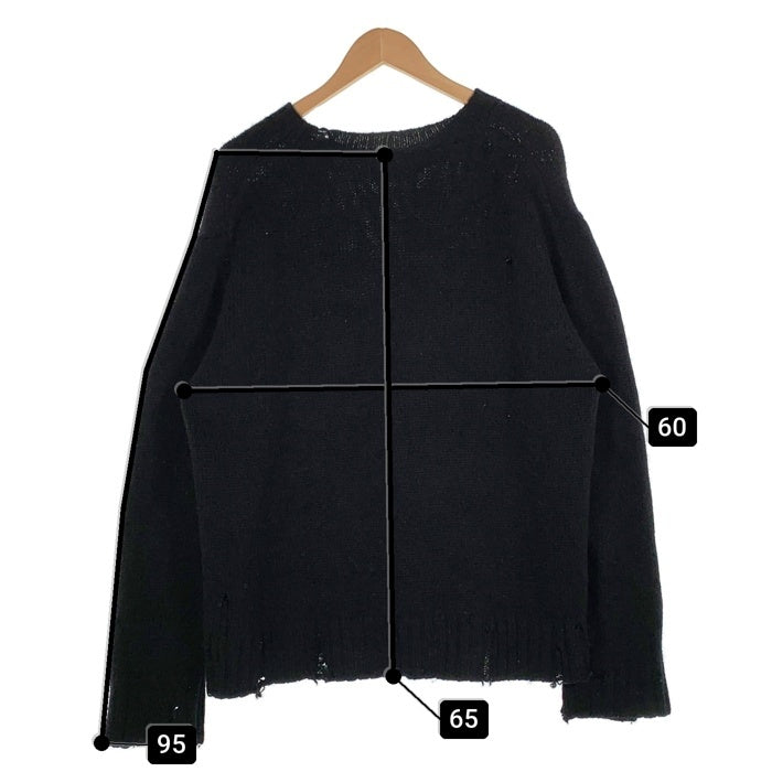 UNUSED アンユーズド 3g crew neck damage knit ダメージ加工 ウールニットセーター ブラック US1925 Size 4 福生店