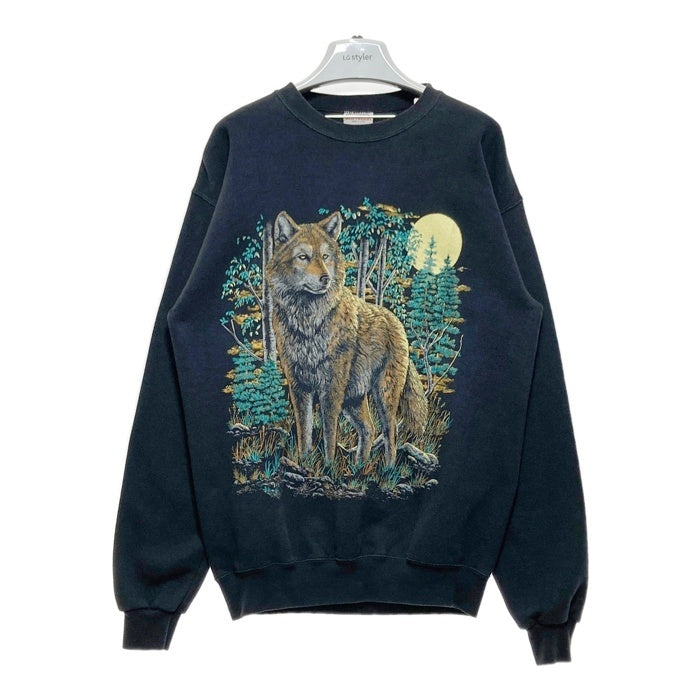 SANTEE サンティー 90s オオカミ柄 アニマル スウェットトレーナー USA製 ブラック sizeM 瑞穂店