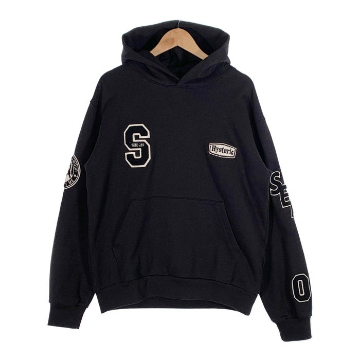 WIND AND SEA ウィンダンシー HYSTERIC GLAMOUR ヒステリックグラマー VARSITY HOODIE バーシティフーディ プルオーバースウェットパーカー ブラック WDS-C-HYS-23-AP-Q1-15 Size L 福生店