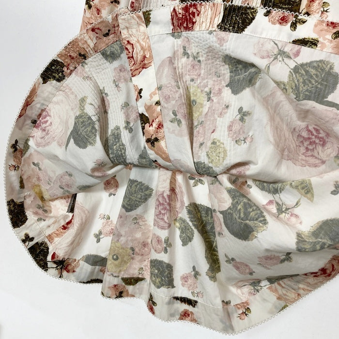 KANEKO ISAO カネコイサオ 薔薇柄ピコフリルロングワンピース ホワイト ピンク size- 瑞穂店