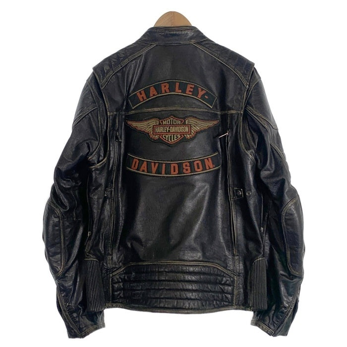 Harley-Davidson ハーレーダビッドソン バッファローレザー シングルライダースジャケット ブラック ワッペン Size L 福生店