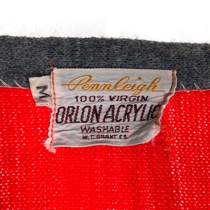 60's Pennleigh ペンリー ストライプ アクリルニットカーディガン レッド グレー Size M 福生店