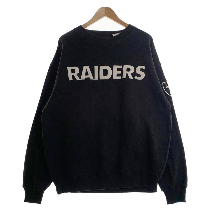 90's majestic マジェスティック RAIDERS レイダース NFL クルーネック スウェット ブラック EA98HD Size XL 福生店