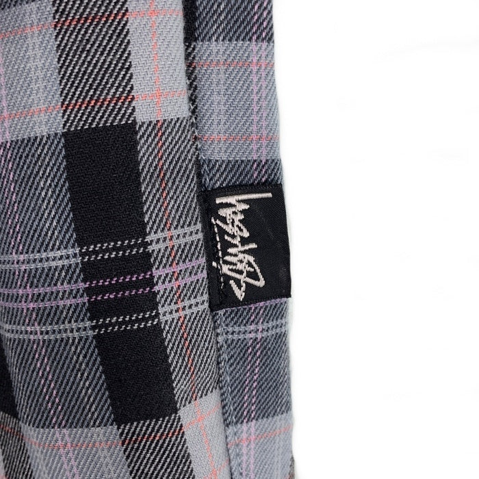 80's STUSSY ステューシー コットン チェック柄 1タック ロングパンツ グレー ブラック USA製 黒タグ Size 29 福生店