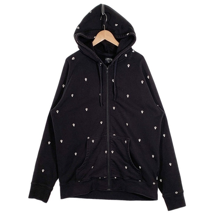 00's STUSSY ステューシー Skull Patterned Full Zip Hoodie フルジップパーカー フーディー ブラック Size XL 福生店