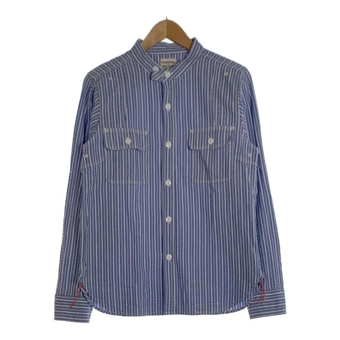 Pherrow's フェローズ シアサッカー ラウンドヨーク ストライプワークシャツ バンドカラー ブルー Size M 福生店