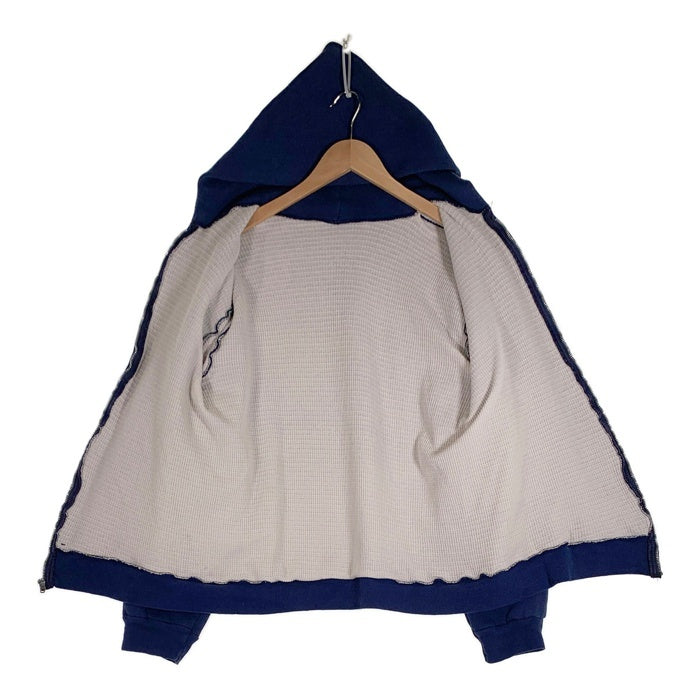 50's 60's ブランド不明 ダブルフェイス 裏サーマル 片爪 ジップアップ フーディー パーカー ネイビー Size XL相当 福生店