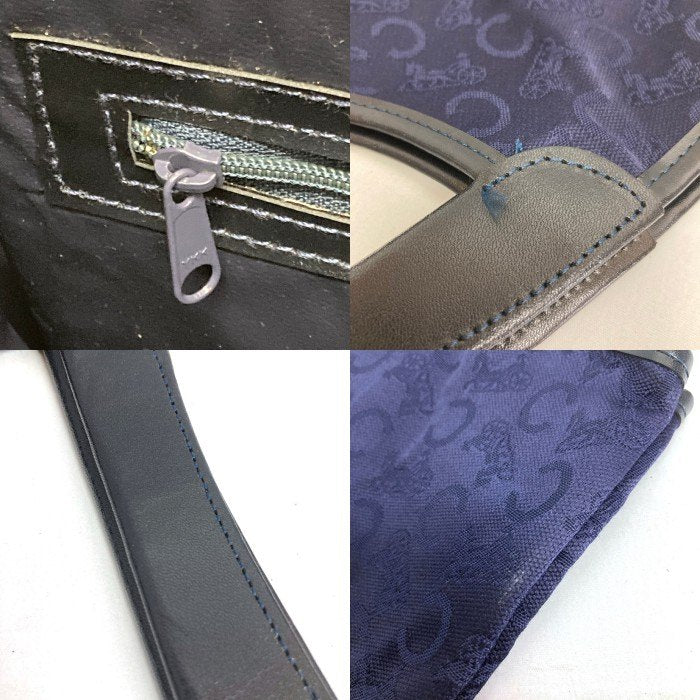 CELINE セリーヌ ヴィンテージ ノエビアコラボ Cマカダム ハンドバッグ ノベルティ 馬車ロゴ キャンバス ネイビー 瑞穂店