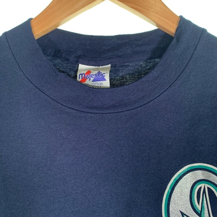 90's majestic マジェスティック Seattle Mariners シアトルマリナーズ 半袖 Tシャツ ネイビー USA製 Size L 福生店