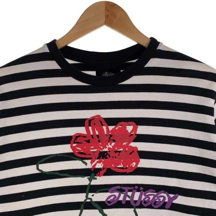 STUSSY ステューシー Flower Stripe フラワー ストライプ プリント ロングスリーブTシャツ ブラック ホワイト 1140117 Size S 福生店