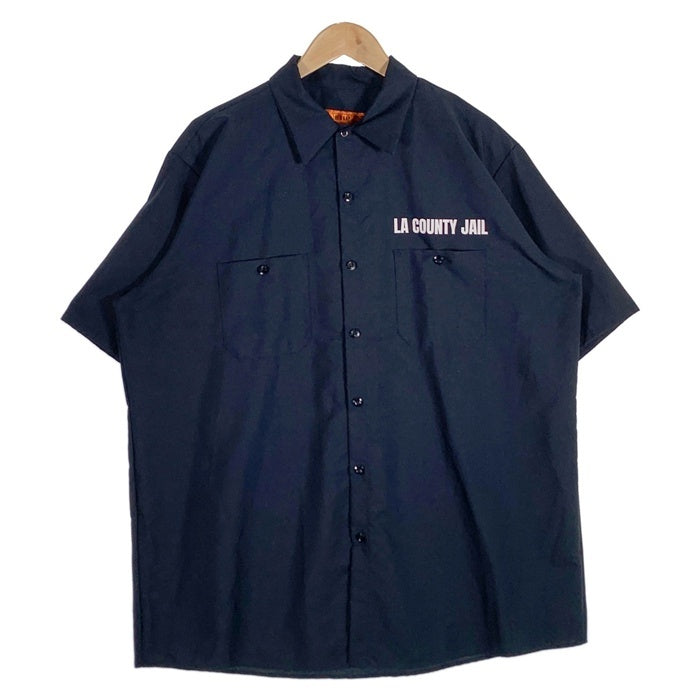 RED KAP レッドキャップ LA COUNTY JAIL プリント ワークシャツ ネイビー 半袖 SP24NV5 Size XL 福生店