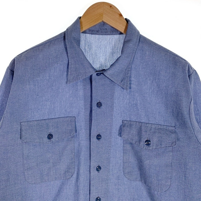 90's U.S. NAVY 米海軍  ミリタリー 長袖 シャンブレー シャツ ライトブルー 8405-01-074-4907 Size L 福生店