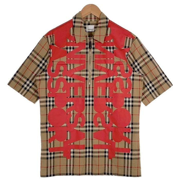 BURBERRY バーバリー 22SS Universal Passport ユニバーサルパスポート ノバチェック 半袖 ハーフジップ シャツ ベージュ Size XS 福生店