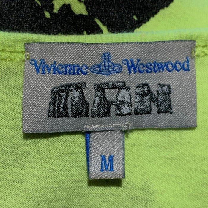 Vivienne Westwood MAN ヴィヴィアンウエストウッドマン オーブ刺繡 プリントTシャツ フレンチスリーブ 蛍光イエロー Size M 福生店