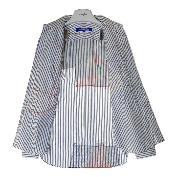 JUNYA WATANABE COMME des GARCONS ジュンヤワタナベ コムデギャルソン WG-B020 21SS 多素材パッチワーク ストライプ柄 長袖シャツ ホワイト ブルー sizeXS 瑞穂店