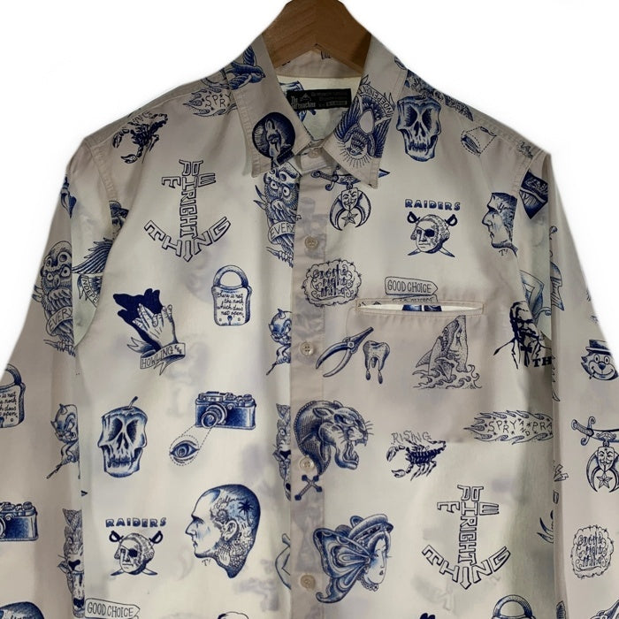 SOFT MACHINE ソフトマシーン 14SS WALL FLASH SHIRTS タトゥー柄 ウォール フラッシュ 長袖 シャツ ホワイト ブルー Size XL 福生店