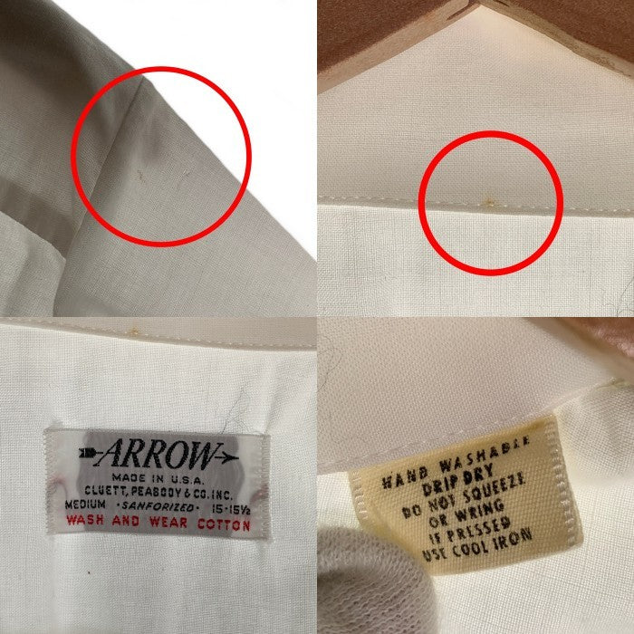 50's 60's ARROW アロー コットン TIME-SAVERタグ 半袖 オープンカラーシャツ ホワイト Size M 福生店