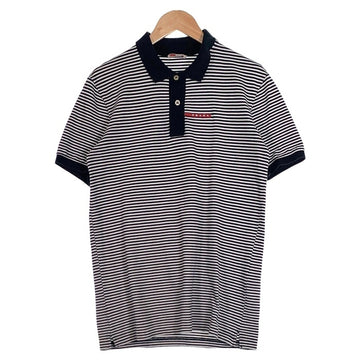 PRADA SPORT プラダスポーツ 鹿の子 ボーダーポロシャツ 半袖 ブラック ホワイト コットン SJJ888 2011 Size M 福生店