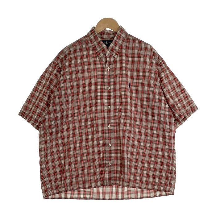 Ralph Lauren ラルフローレン BLAKE ボタンダウンチェックシャツ 半袖 コットン レッド 香港製 Size XL 福生店