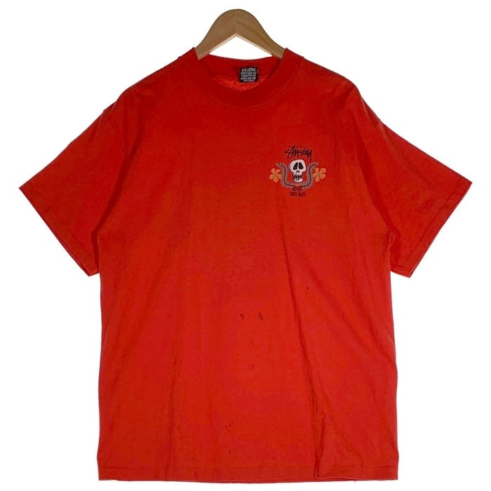 80's STUSSY ステューシー Skull Flouwer スカルフラワー 半袖 Tシャツ レッド USA製 Size XL 福生店