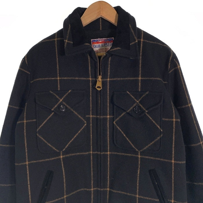 CALEE キャリー 15AW ウール ジップアップジャケット ウィンドウペン 豚革 ブラック CL-15AW038 Size L 福生店