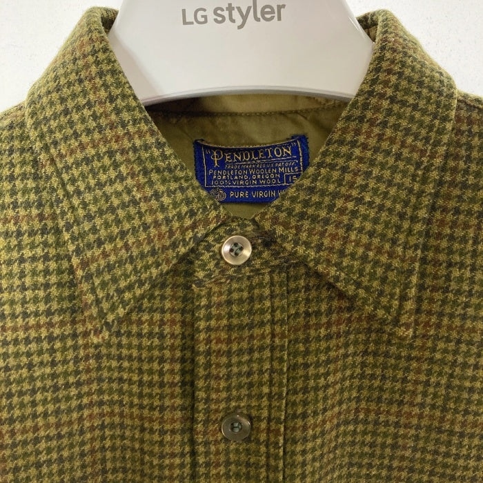 PENDLETON ペンドルトン 60's USA製 ウールシャツ 両ポケット 千鳥柄 グリーン size15 瑞穂店