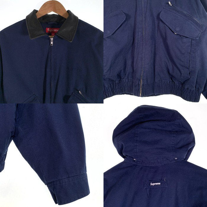 SUPREME シュプリーム 24AW Leather Collar Utility Jacket レザーカラー ユーティリティジャケット ワーク ネイビー 3Mシンサレート Size L 福生店