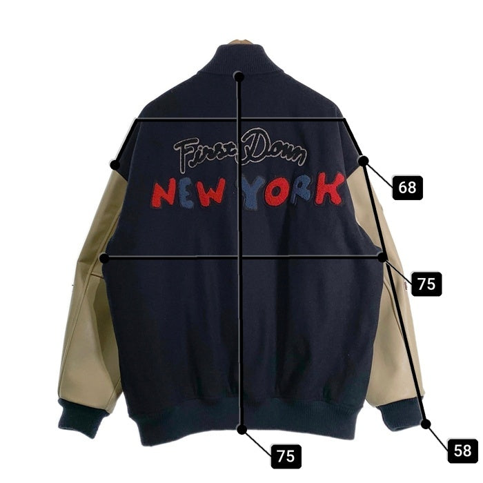 FIRST DOWN ファーストダウン FREAKS STORE フリークスストア 袖レザー ウール スタジアムジャケット スタジャン 中綿 ネイビー 223-1561 Size L 福生店