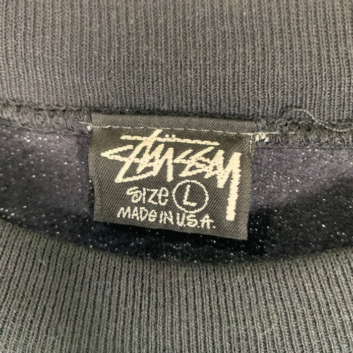80-90's STUSSY ステューシー BURLY THREADS 両面プリント クルーネックスウェットトレーナー ブラック USA製 オールド Size L 福生店