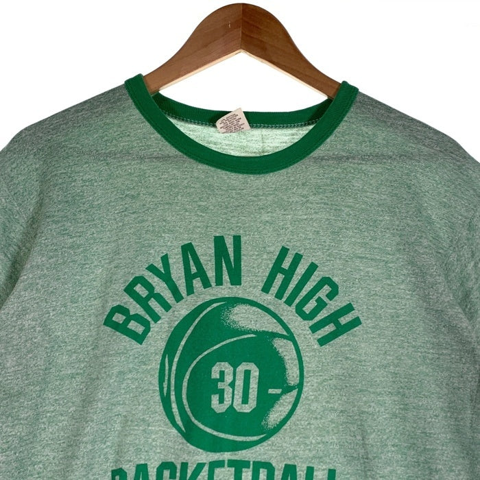 70's Russell ラッセルアスレチック BRYAN HIGH BASKETBALL プリント リンガーTシャツ 霜降りグリーン USA製 Size L 福生店