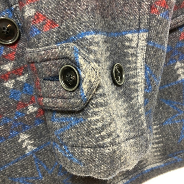 ADJUSTABLE COSTUME アジャスタブルコスチューム ネイティブ柄 ダブルブレスト ショールカラーコート グレー Size 38 瑞穂店