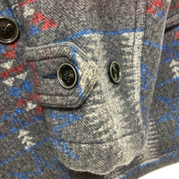 ADJUSTABLE COSTUME アジャスタブルコスチューム ネイティブ柄 ダブルブレスト ショールカラーコート グレー Size 38 瑞穂店