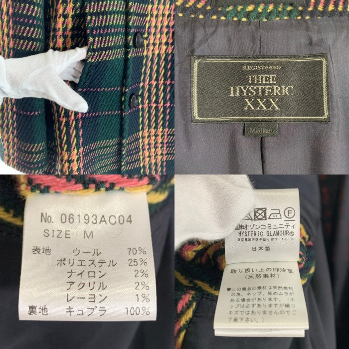 THEE HYSTERIC XXX ジィヒステリックトリプルエックス ダブルブレスト ウールコート チェック マルチカラー 06193AC04 Size M 福生店