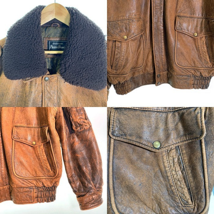 Pierre Bonee ピエールボーン 襟ボア レザーフライトジャケット ブラウン Size 4L 福生店