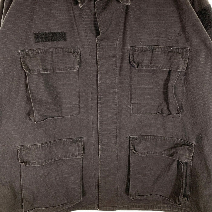 U.S.ARMY 米軍 COMBAT COAT リップストップ ミリタリージャケット シャツ ブラック USA製 8415-01-084-1748 Size L-R 福生店