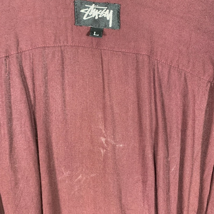 80's STUSSY ステューシー オープンカラーレーヨンシャツ 長袖 プレーン ボルドー USA製 黒タグ Size L 福生店