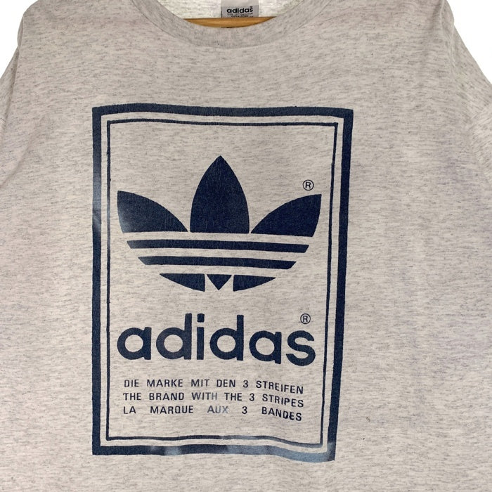 80's adidas アディダス ロゴプリント Tシャツ 両面 グレー 万国旗タグ USA製 Size L 福生店