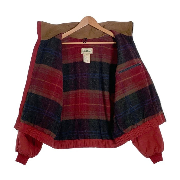 80’s L.L.Bean エルエルビーン スタンドカラー コットンキャンバスジップアップジャケット ウールチェックライナー レッド Size M 福生店