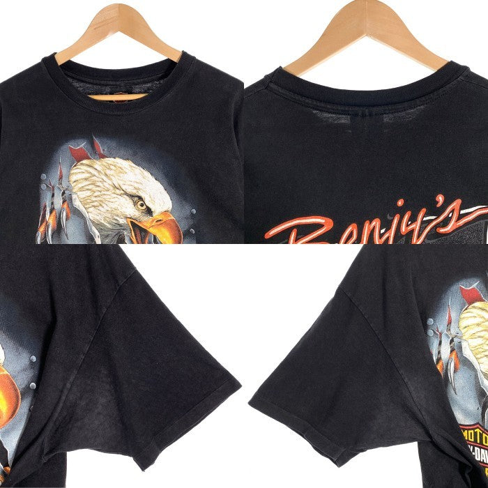 90's HARLEY-DAVIDSON ハーレーダビッドソン イーグル エンブレム バイク プリントTシャツ ブラック USA製 Size XL 福生店