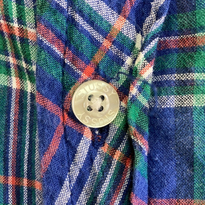 Stussy ステューシー マドラスチェック 胸ショーンフォント刺繍 長袖シャツ ブルー sizeXL 瑞穂店