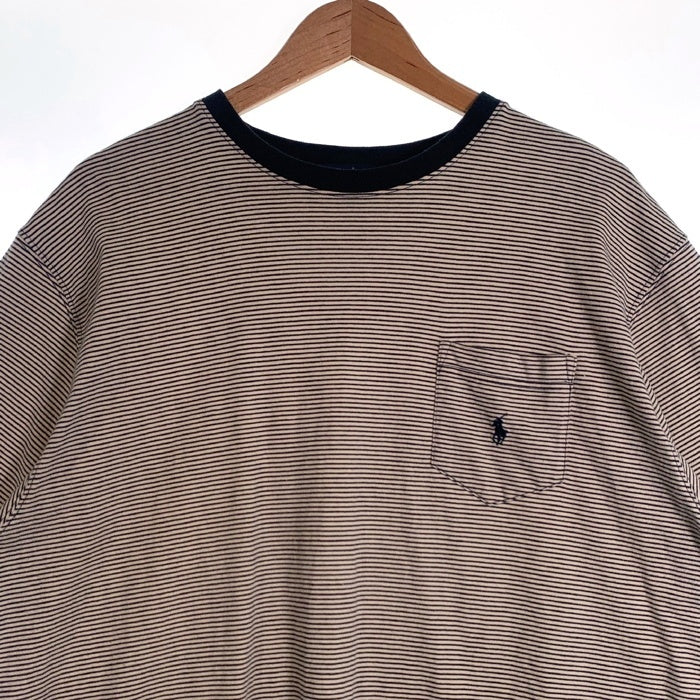 90's Ralph Lauren ラルフローレン ボーダーポケットTシャツ ブラック アイボリー 香港製 Size XL 福生店