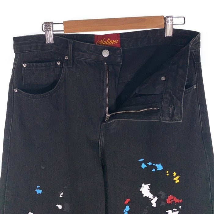 Mutimer ペンキ加工 ブラックデニム ワイドパンツ 裾カットオフ Size 32 福生店