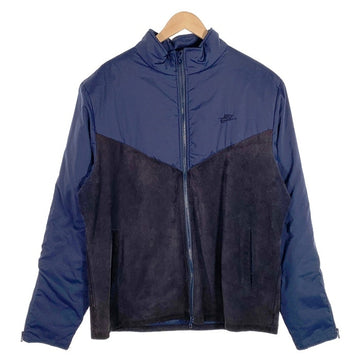 NIKE ナイキ スウェード切替 ポリエステル 中綿 ジップアップジャケット ブルゾン ネイビー ブラック カナダ製 Size XL 福生店