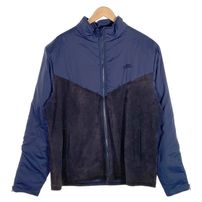 NIKE ナイキ スウェード切替 ポリエステル 中綿 ジップアップジャケット ブルゾン ネイビー ブラック カナダ製 Size XL 福生店