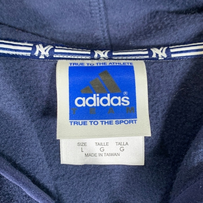 adidas アディダス TRUE TO THE SPORT ポリエステル Newyork Yankees ニューヨークヤンキース MLB フリース ジップアップ フーディー パーカー ネイビー AL4003 Size L 福生店